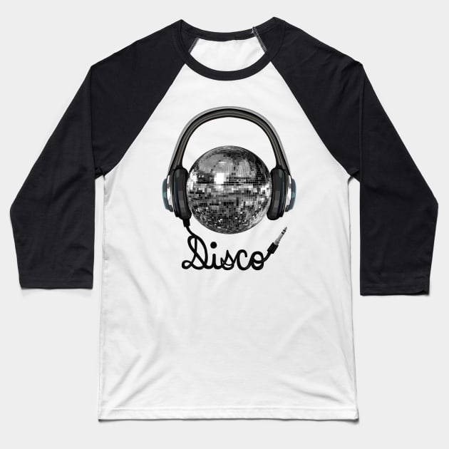 Silver Disco Ball with Headphone Jack Baseball T-Shirt by Art by Deborah Camp